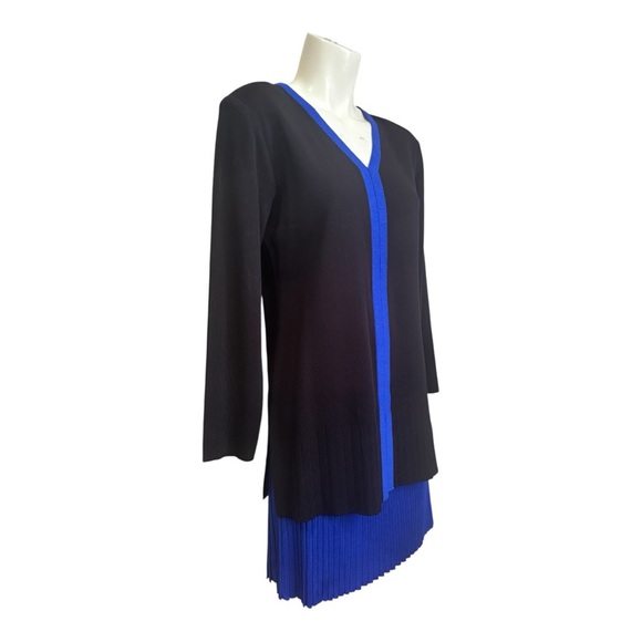 Vintage Misook Skirt Tunic Set Black and Blue Pleated Long Sleeve Women’s Small - Picture 3 of 12